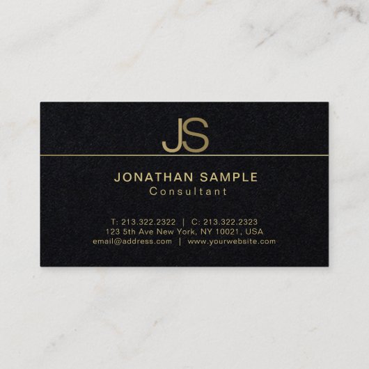Luxuriöse Premium Black Elegant Monogram Modern Visitenkarte (Rückseite)