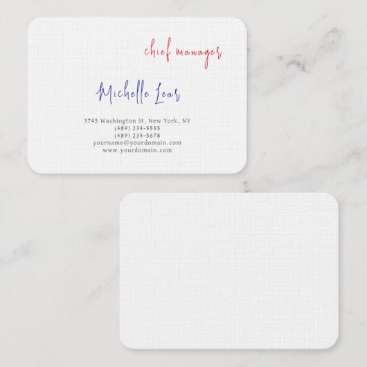 Luxuriöse Premium Linen Blue Red White Schlicht Cl Visitenkarte (Vorne/Hinten)