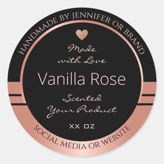 Luxuriöse Produktverpackung Etikett Schwarz und Ro Runder Aufkleber (Vorderseite)