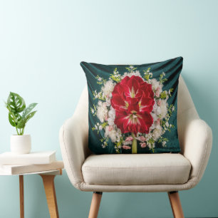 Luxuriöse Red Amaryllis Floral Throw Kissen Abdeck