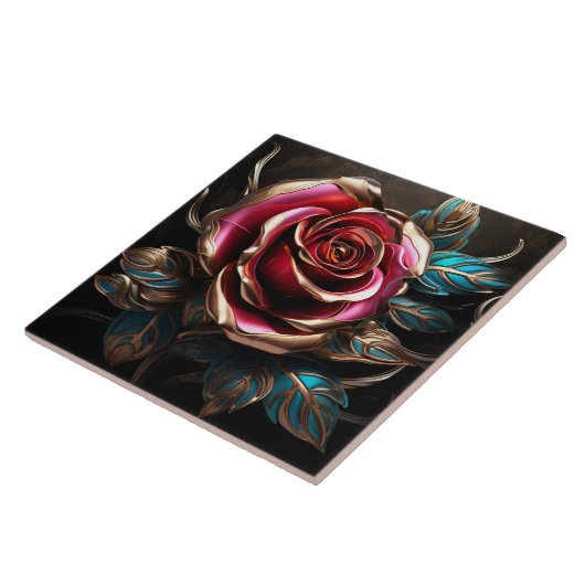 Luxuriöse Red Blue Gold Rose 3D Effektdekor drucke Fliese (Seite)