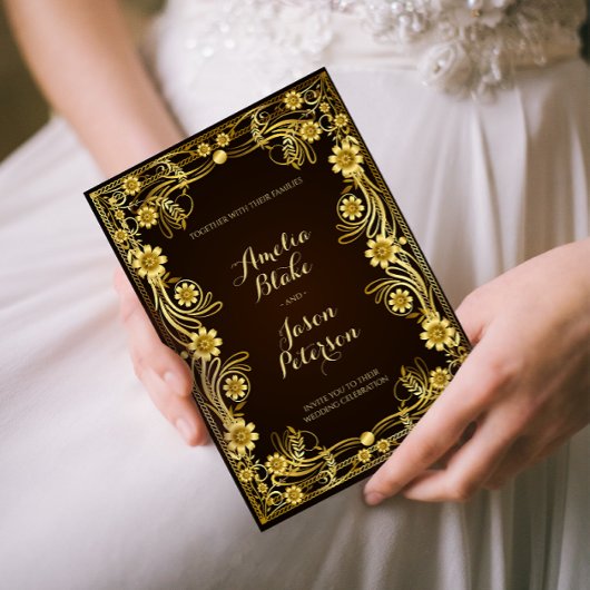 Luxuriöse Regal Gold Frame Wedding Einladung