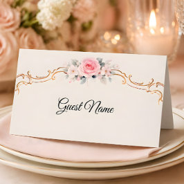 Luxuriöse Rokoko-Rosé-Hochzeit Platzkarte