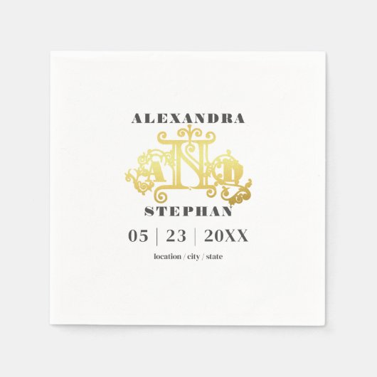 Luxuriöse romantische Blüh Calligraphy Wedding Gol Serviette (Vorderseite)