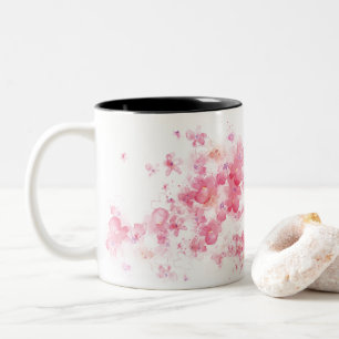 Luxuriöse rosa Blume Floral Wasserfarbe Abstrakte Zweifarbige Tasse