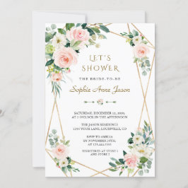 Luxuriöse Rosa Blume Gold Frame Brautparty Einladung
