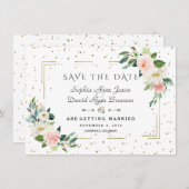 Luxuriöse Rosa Blume Gold Frame Confetti Wedding Save The Date (Vorne/Hinten)