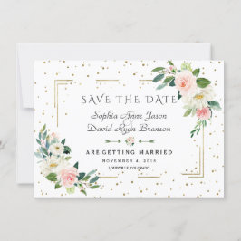 Luxuriöse Rosa Blume Gold Frame Confetti Wedding Save The Date