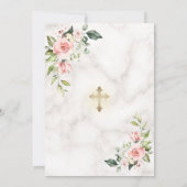 Luxuriöse rosa Blume Gold Marmor Taufe Einladung (Rückseite)