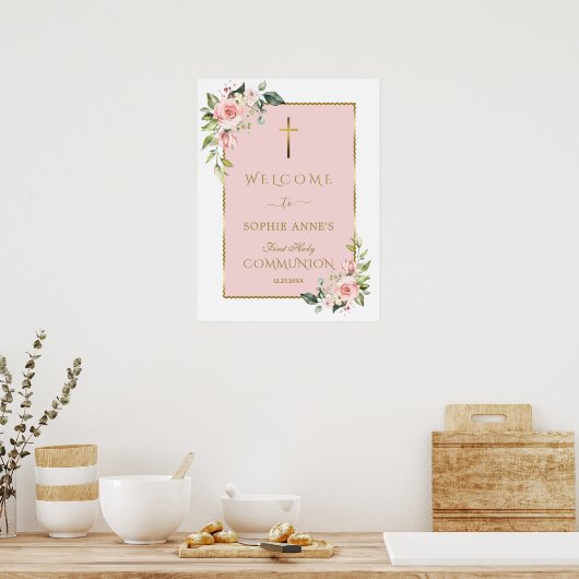Luxuriöse rosa Blume Heilige Kommune Begrüßungszei Poster (Küche)