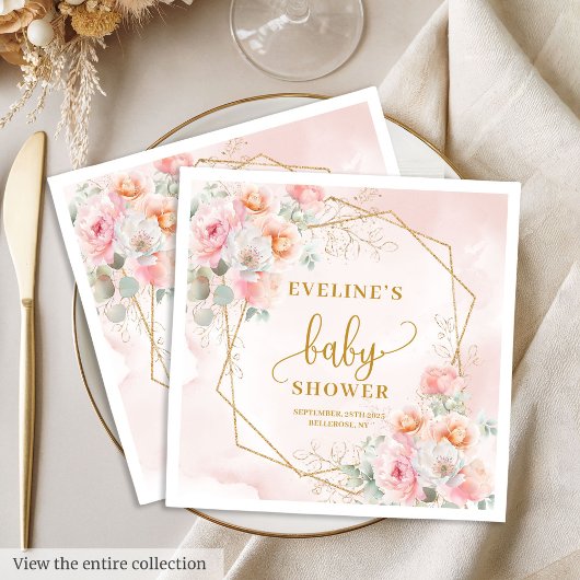 Luxuriöse Rosa-Blumen Babydusche Mittagessen Serviette