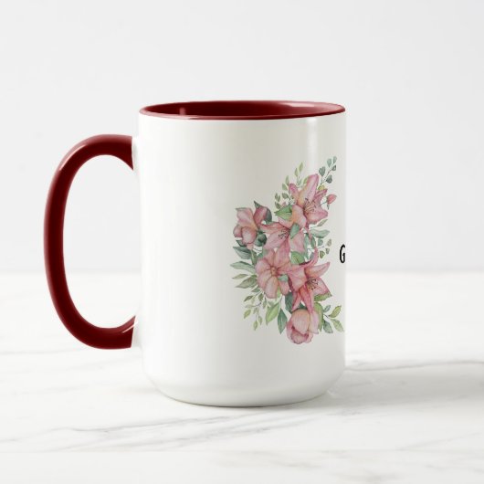 Luxuriöse Rosa Blumenstrauß Beste Mama je Kaffee T Tasse (Links)