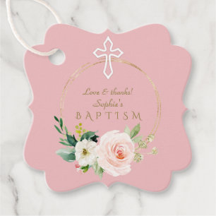 Luxuriöse Rosa Blush Bloral Weiße Taufe Geschenkanhänger