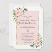 Luxuriöse Rosa Blush Blume Goldrahmen Hochzeit Einladung (Vorderseite)