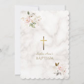 Luxuriöse Rosa Blush Gold Blume Foto Taufe Einladung (Rückseite)