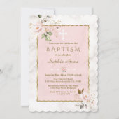 Luxuriöse Rosa Blush Gold Blume Marmortaufe Einladung (Vorderseite)