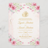 Luxuriöse rosa florale Gold islamische Hochzeit in Einladung (Vorne/Hinten)