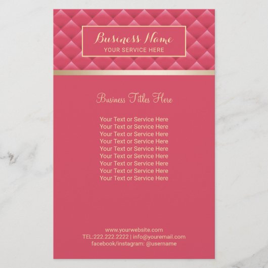 Luxuriöse rosa gequiltete moderne Goldbeauty Salon Flyer (Vorne)
