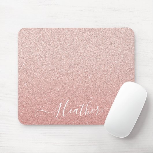 Luxuriöse Rosa Glitzer Monogram Name Mousepad (Mit Mouse)