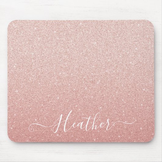 Luxuriöse Rosa Glitzer Monogram Name Mousepad (Vorne)