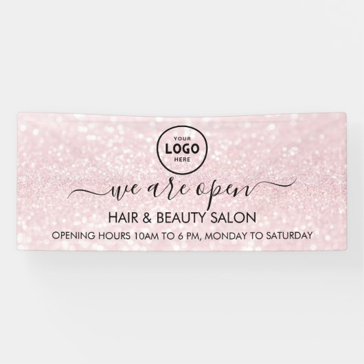 Luxuriöse Rosa Glitzer Salon Supplies Banner (Horizontal)