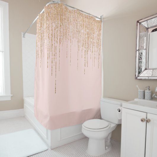 Luxuriöse Rosa Gold Funkelnd Glitzer Fringe Duschvorhang (Beispiel)