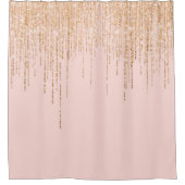 Luxuriöse Rosa Gold Funkelnd Glitzer Fringe Duschvorhang (Vorderseite)