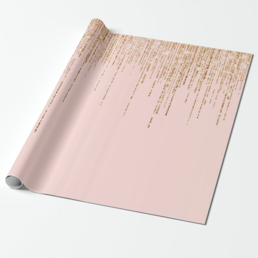 Luxuriöse Rosa Gold Funkelnd Glitzer Fringe Geschenkpapier (Ungerollt)