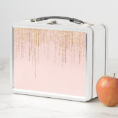 Luxuriöse Rosa Gold Funkelnd Glitzer Fringe Metall Brotdose (Beispiel)