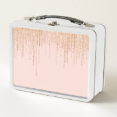 Luxuriöse Rosa Gold Funkelnd Glitzer Fringe Metall Brotdose (Vorderseite)