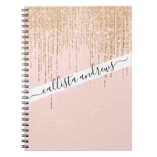 Luxuriöse Rosa Gold Funkelnd Glitzer Fringe Notizblock (Vorderseite)