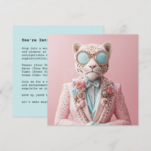 Luxuriöse Rosa Leopard Elegance Einladung (Vorne/Hinten)
