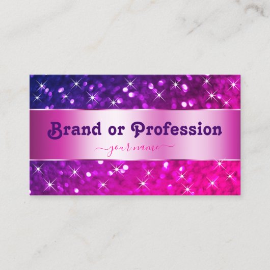Luxuriöse rosa Lila glänzende Glitzer Stars Extrav Visitenkarte (Vorderseite)