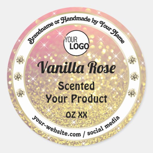 Luxuriöse Rosa Lila Gold Glitzer Logo Runder Aufkleber (Vorderseite)