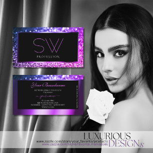 Luxuriöse rosa Lila Ombre Sparkle Glitzer Monogra Visitenkarte