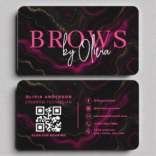 Luxuriöse rosa schwarze Marmorbraun QR-Code Visitenkarte