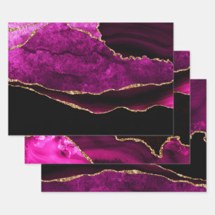 Luxuriöse Rosa und Gold Glitzer Agate Birthday Geschenkpapier Set