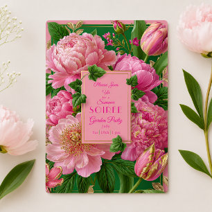 Luxuriöse rosa und grüne florale Gartenparty Einladung