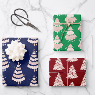 Luxuriöse Rosa Weihnachtsbaummuster Elegant Einfac Geschenkpapier Set