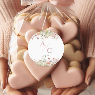 Luxuriöse, rosa Wildblume Hochzeit Runder Aufkleber