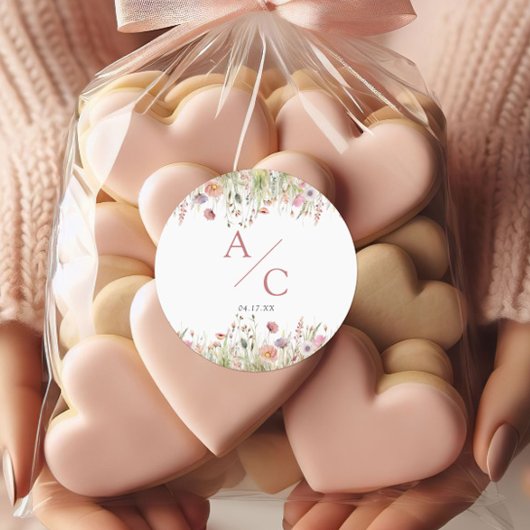 Luxuriöse, rosa Wildblume Hochzeit Runder Aufkleber