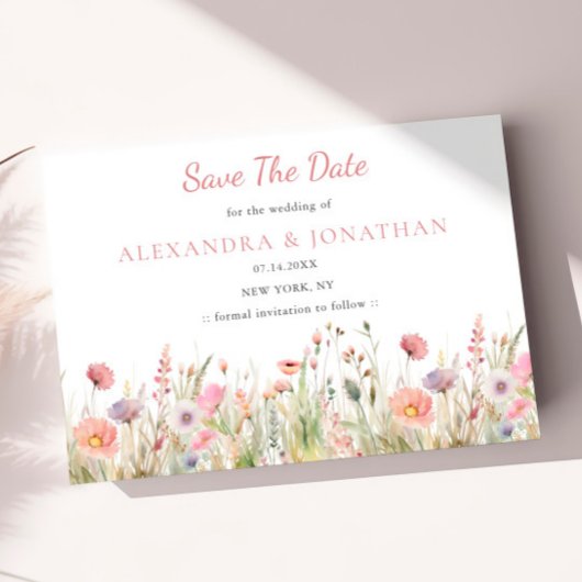 Luxuriöse, rosa Wildblume Hochzeit Save The Date