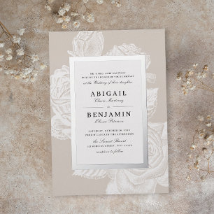 Luxuriöse rosafarbene florale silberne vintage bot folieneinladung