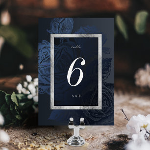 Luxuriöse rosane Navy Silber Vintage Botanische Ho Tischnummer