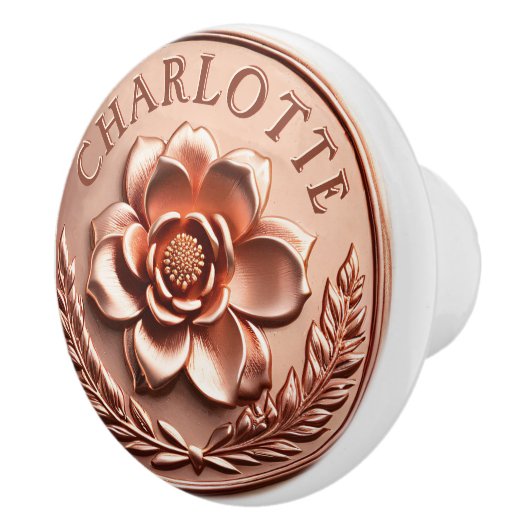 Luxuriöse Rose Gold 3D Peony und Laurel Wreath Keramikknauf (Rechts)