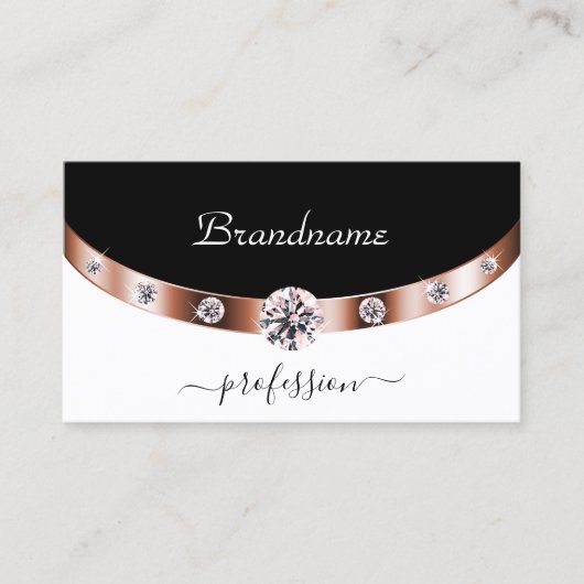 Luxuriöse Rose Gold Black and White Initials Diamo Visitenkarte (Vorderseite)