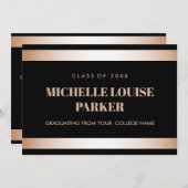 Luxuriöse Rose Gold Black Foto Abschluss Einladung (Vorne/Hinten)