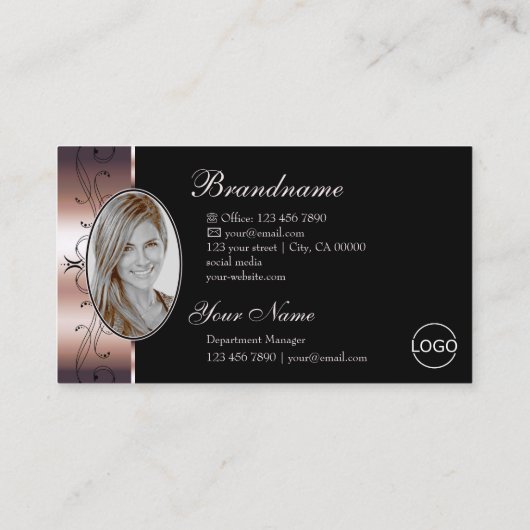 Luxuriöse Rose Gold Black Squiggled Jewels Logo-Fo Visitenkarte (Rückseite)