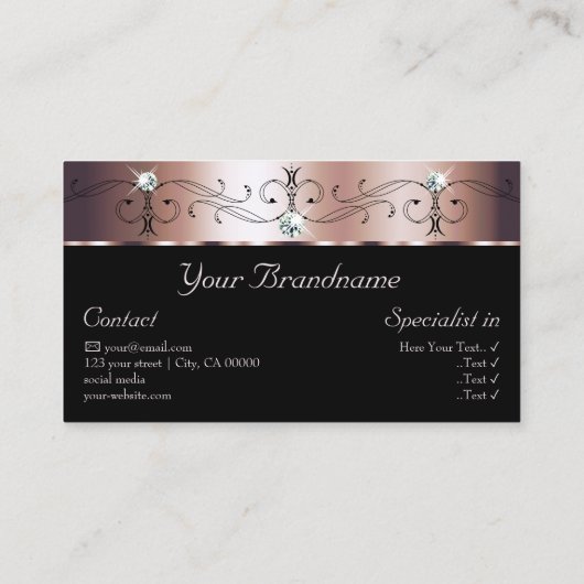 Luxuriöse Rose Gold Black Squiggled Juwelen mit Fo Visitenkarte (Rückseite)