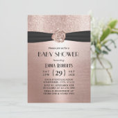 Luxuriöse Rose Gold Blume Black Ribbon Baby Dusche Einladung (Stehend Vorderseite)